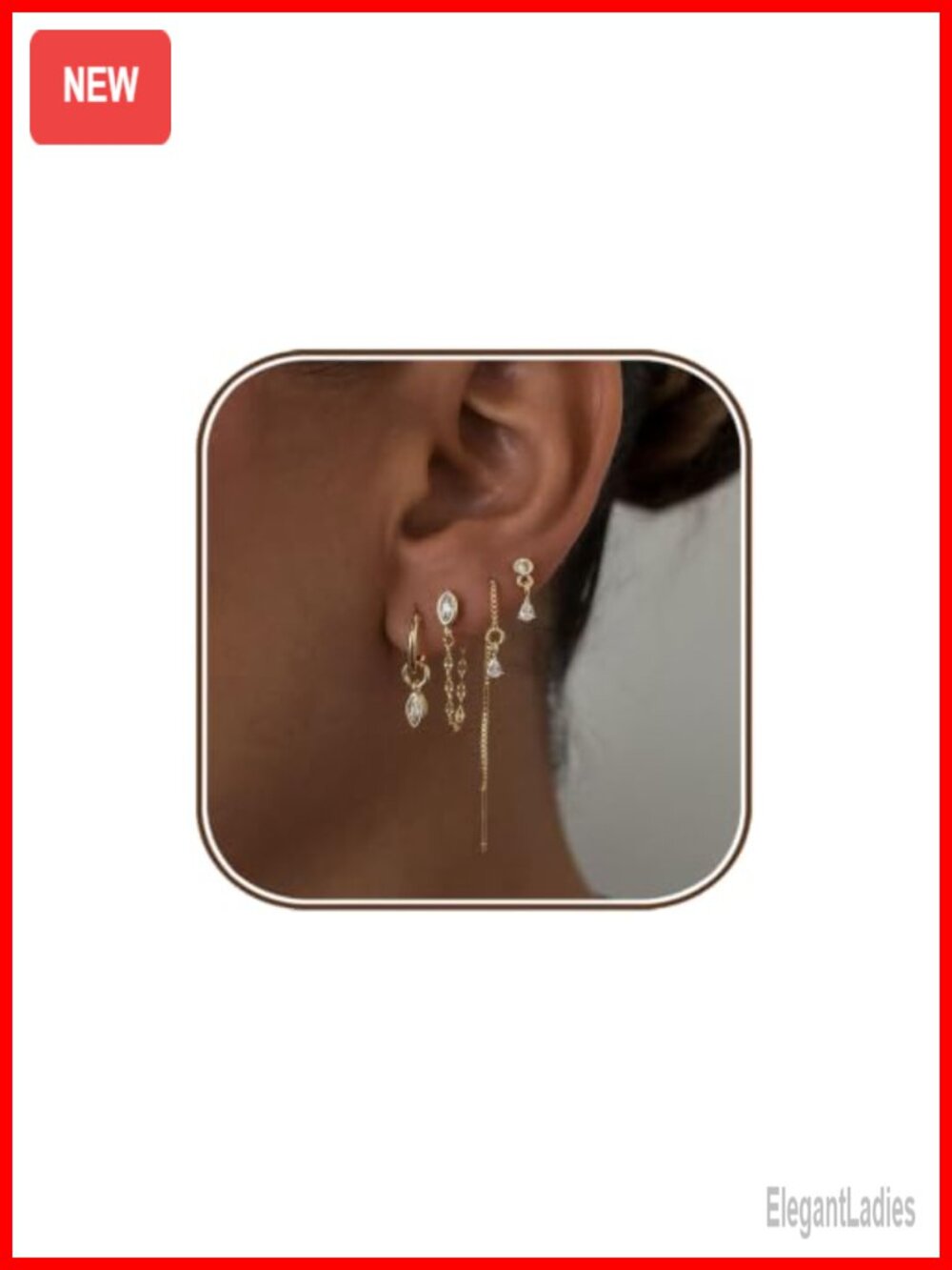 Dainty 14K Gold Plated Chain Dangle Threader Earrings Set for Women